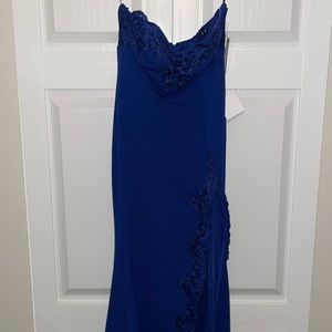 Strapless royal blue formal dress